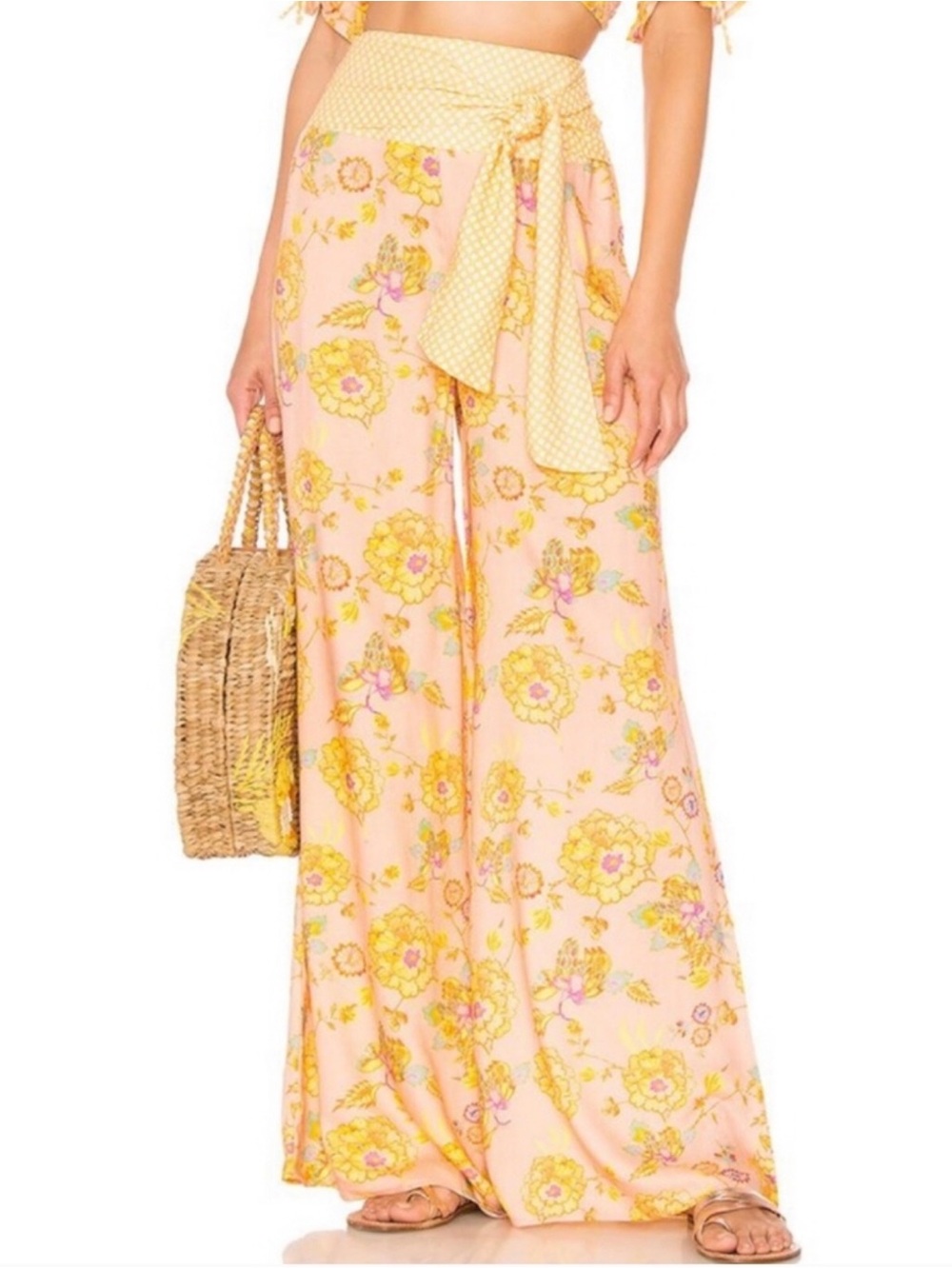 Tularosa x Revolve Size Large Floral Wide Leg Pants Belted Boho Western Vacation